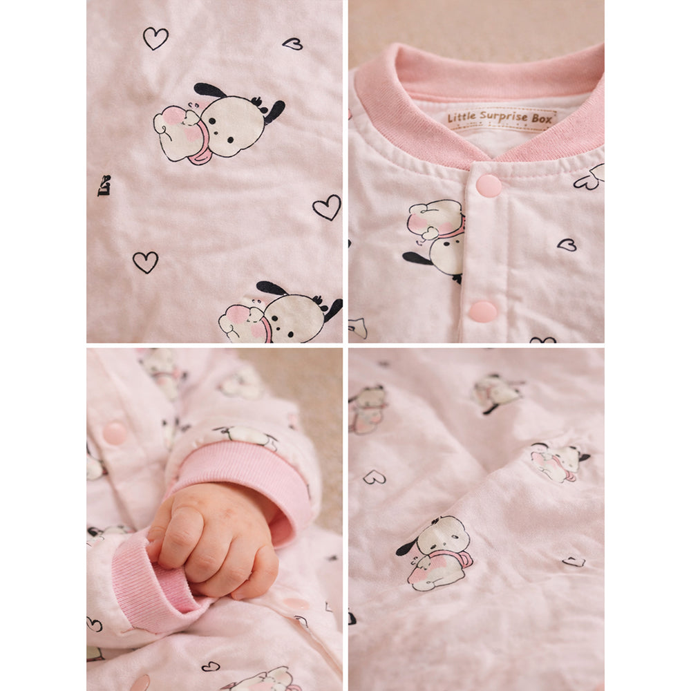 Pink Bunny and Hearts Full-Sleeve Jumpsuit Romper