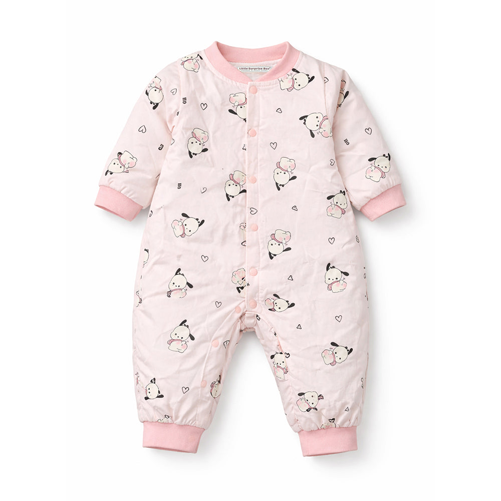 Pink Bunny and Hearts Full-Sleeve Jumpsuit Romper