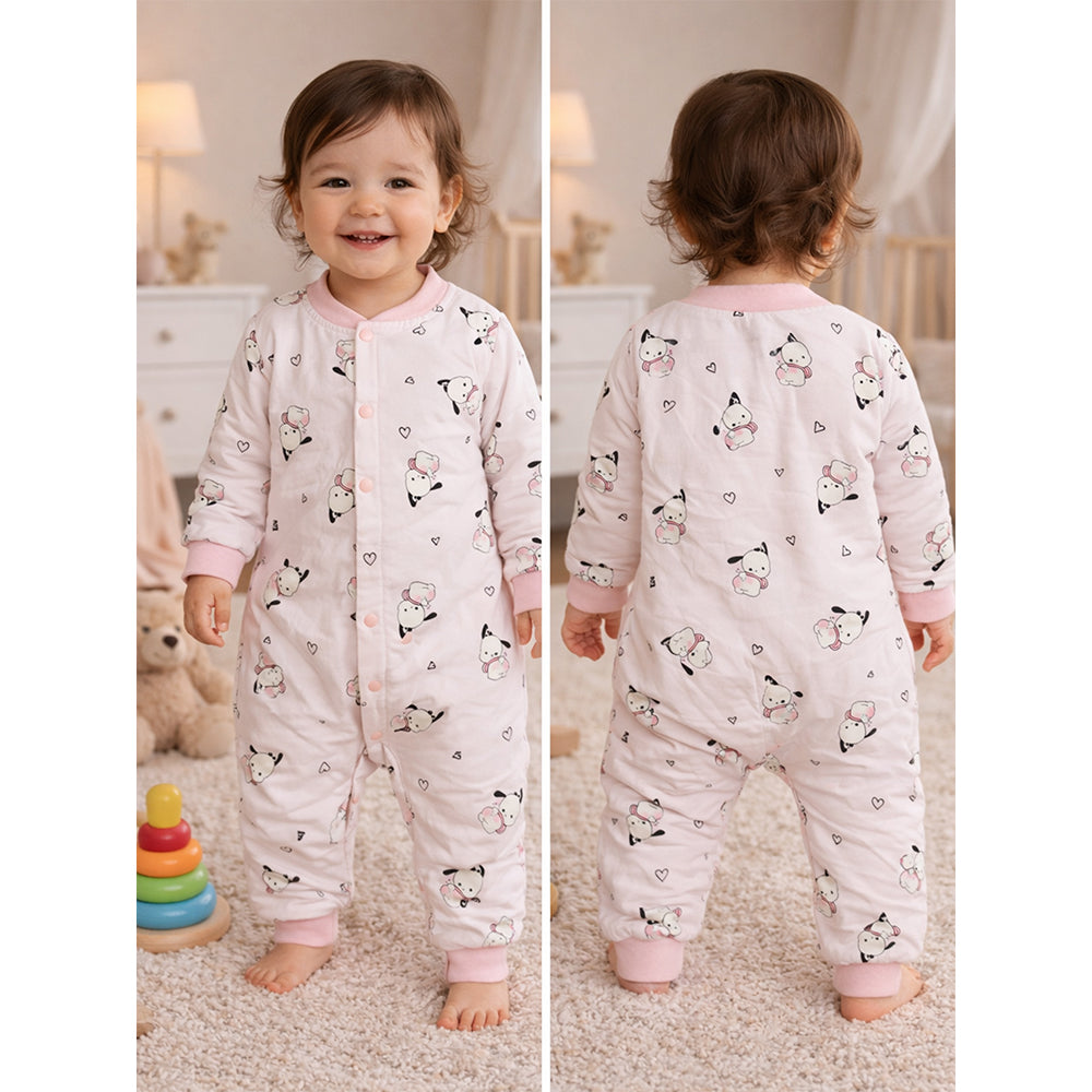 Pink Bunny and Hearts Full-Sleeve Jumpsuit Romper