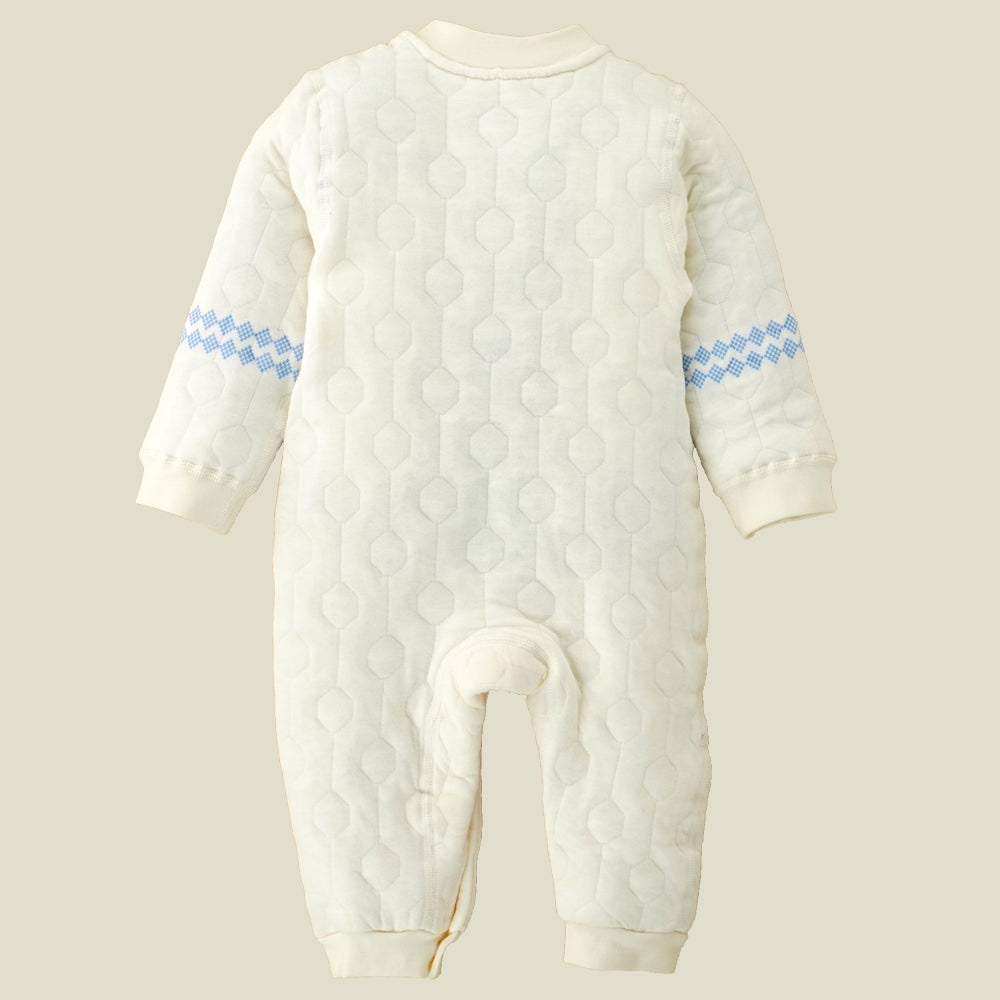 Quilted Cream & Blue Winter Full-Sleeve Romper