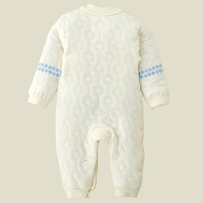 Quilted Cream & Blue Winter Full-Sleeve Romper