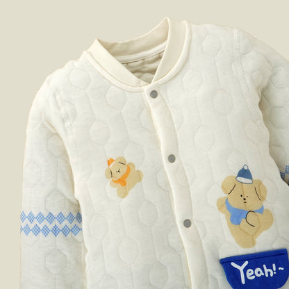 Quilted Cream & Blue Winter Full-Sleeve Romper