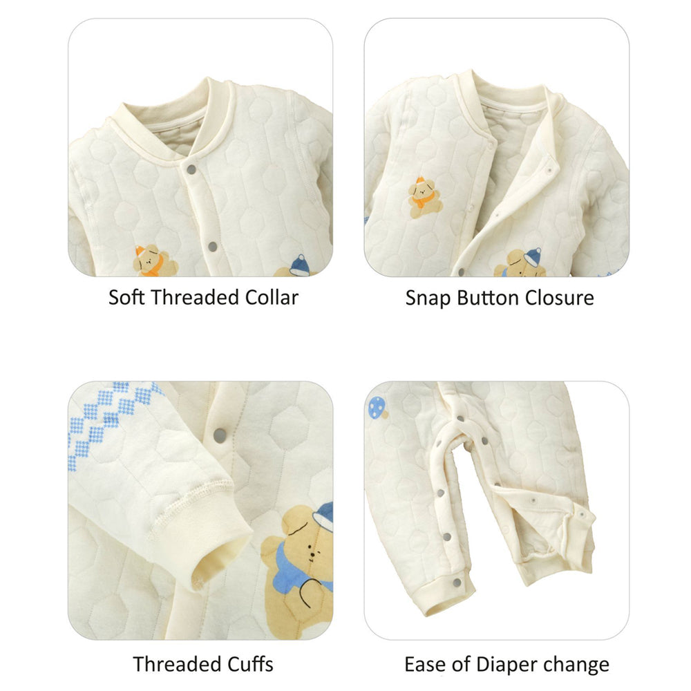 Quilted Cream & Blue Winter Full-Sleeve Romper