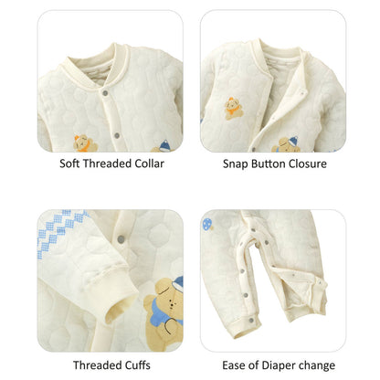 Quilted Cream & Blue Winter Full-Sleeve Romper