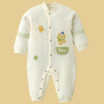 Quilted Cream & Green Winter Full-Sleeve Romper