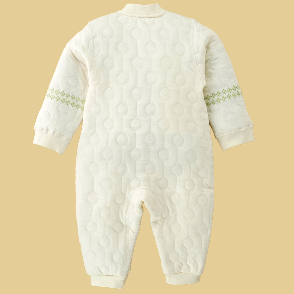 Quilted Cream & Green Winter Full-Sleeve Romper