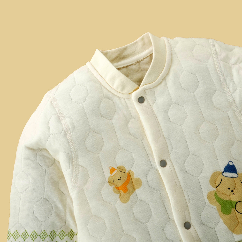 Quilted Cream & Green Winter Full-Sleeve Romper