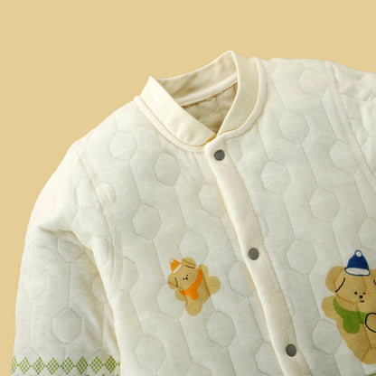 Quilted Cream & Green Winter Full-Sleeve Romper