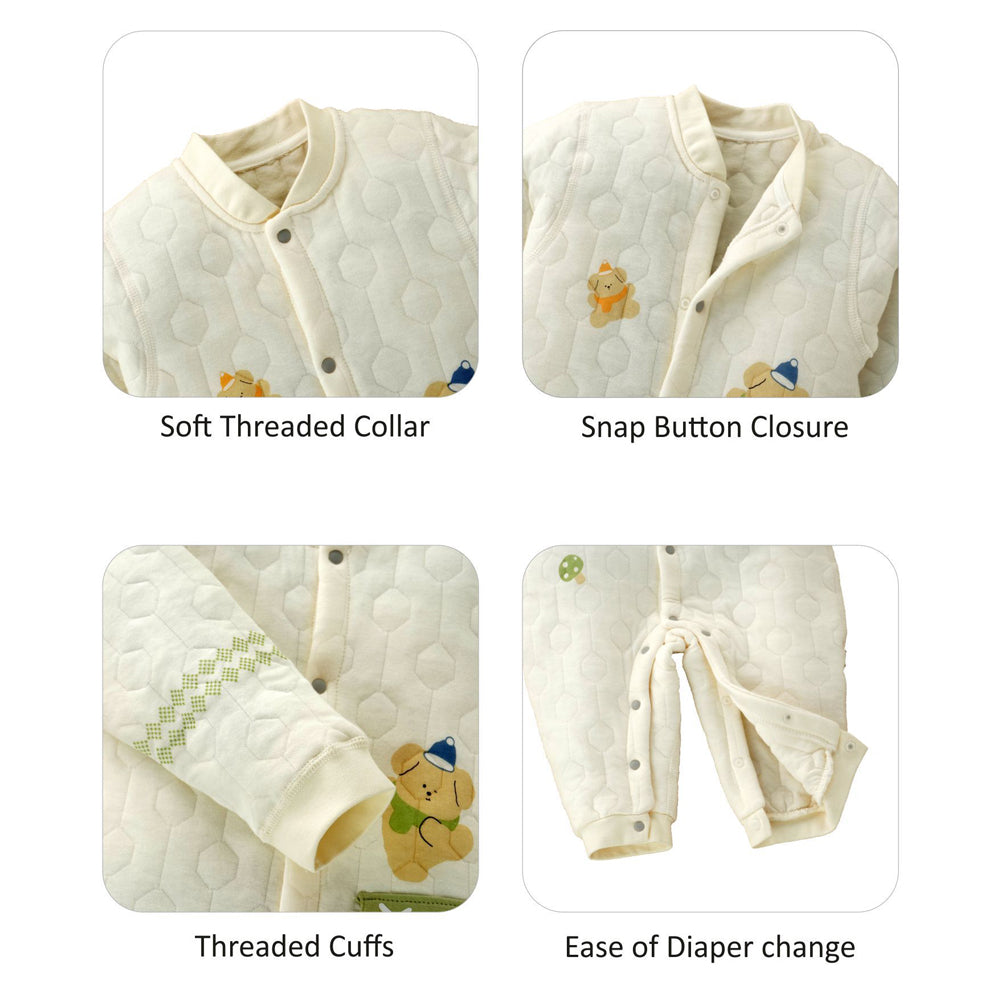 Quilted Cream & Green Winter Full-Sleeve Romper