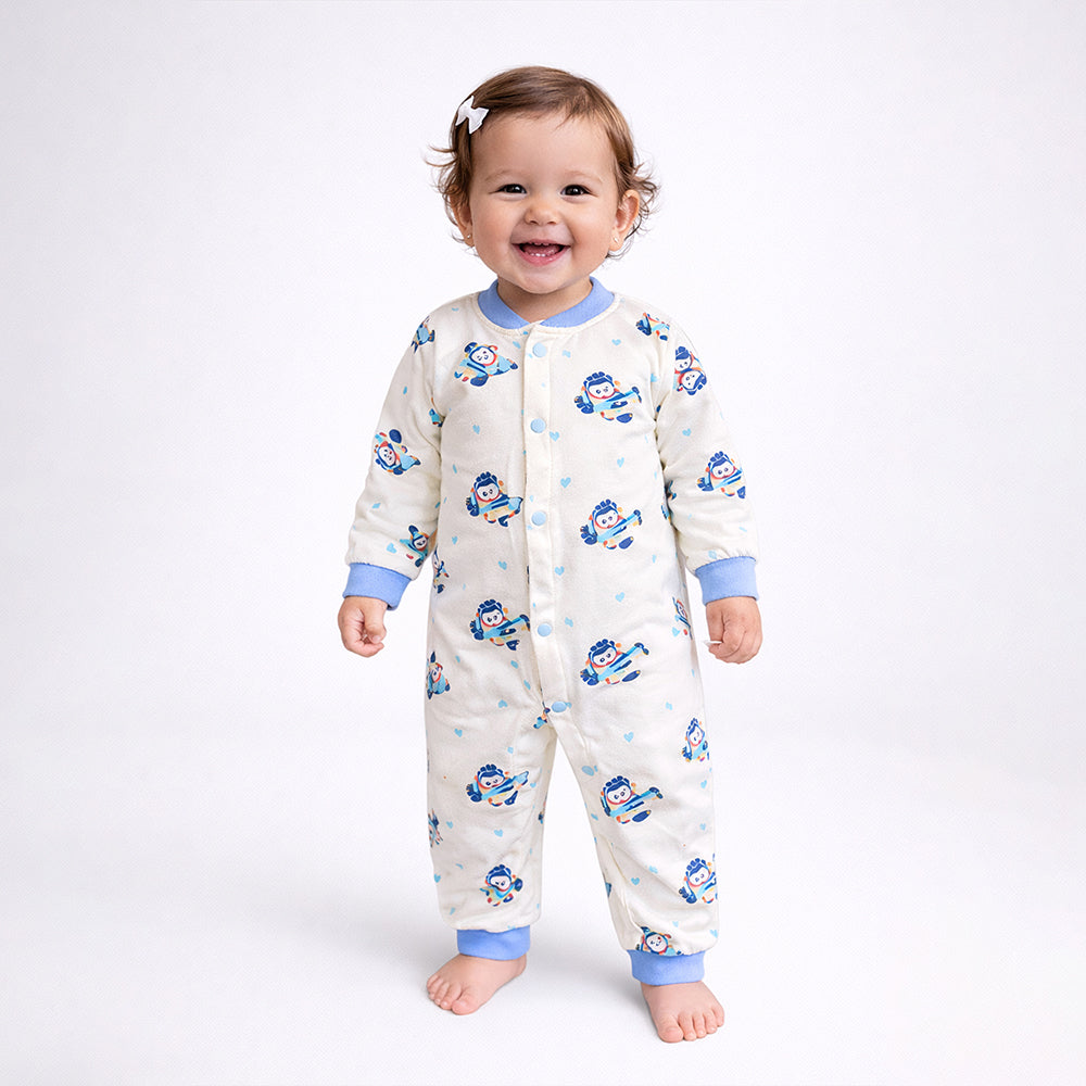 Blue Plane Ride Full-Sleeve Jumpsuit Romper