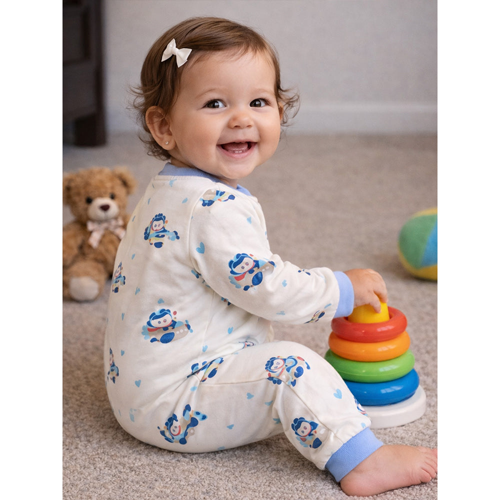 Blue Plane Ride Full-Sleeve Jumpsuit Romper