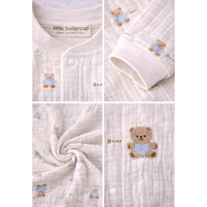 Cream Teddy All-Over Print, Full-Sleeve Jumpsuit Romper