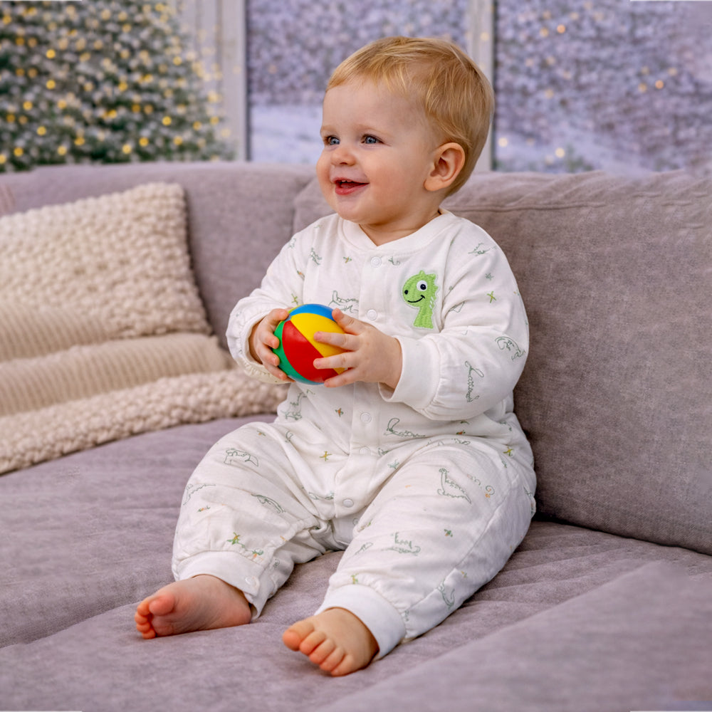 Green Smiley Dino Full-Sleeve Jumpsuit Romper