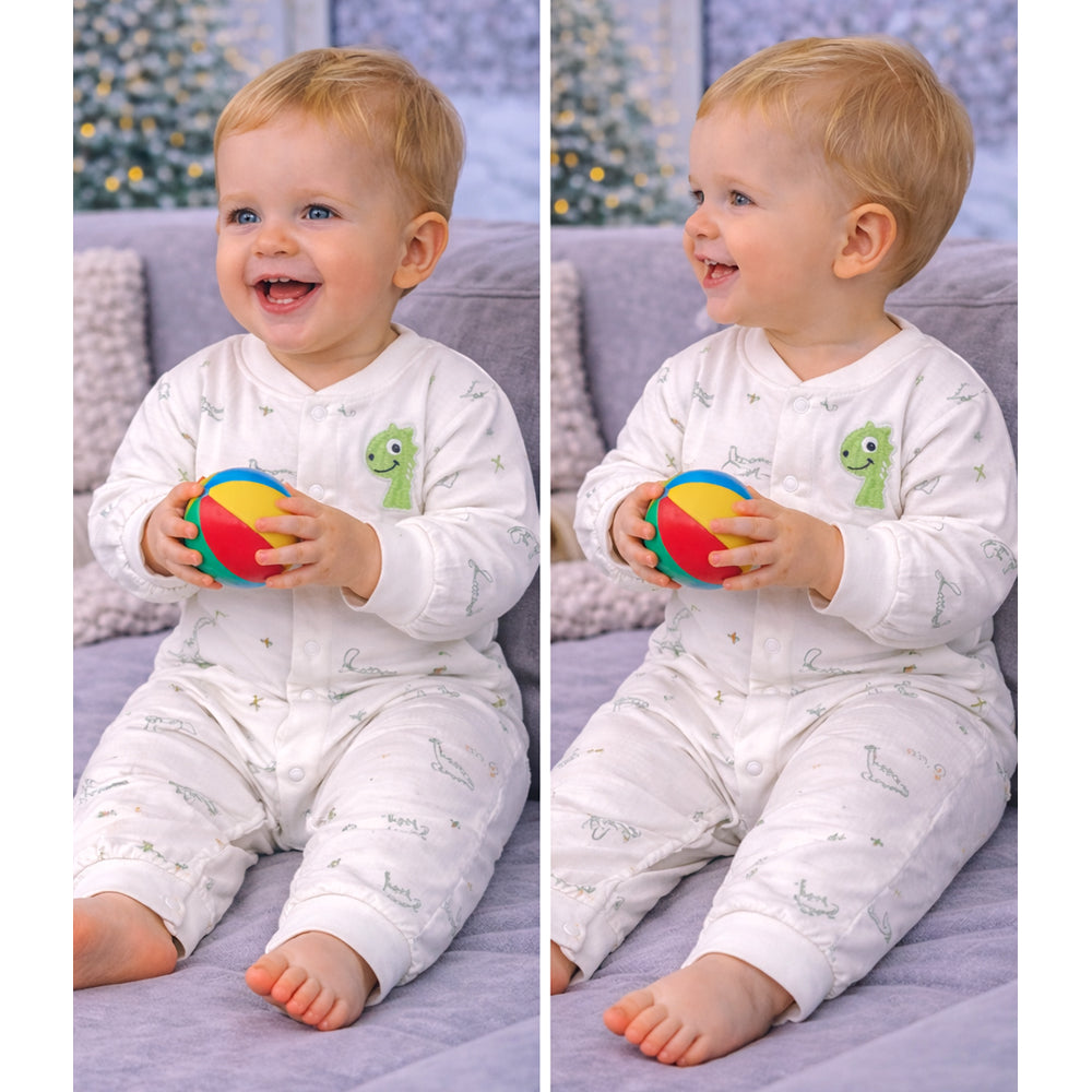 Green Smiley Dino Full-Sleeve Jumpsuit Romper