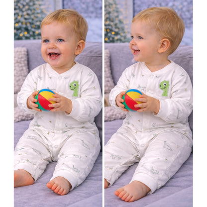 Green Smiley Dino Full-Sleeve Jumpsuit Romper