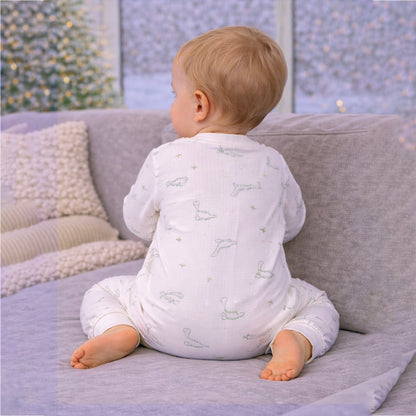 Green Smiley Dino Full-Sleeve Jumpsuit Romper