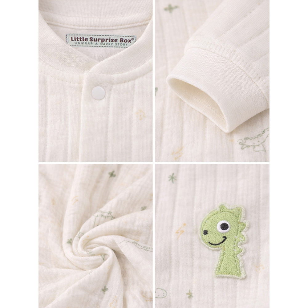 Green Smiley Dino Full-Sleeve Jumpsuit Romper