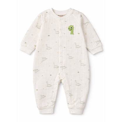 Green Smiley Dino Full-Sleeve Jumpsuit Romper