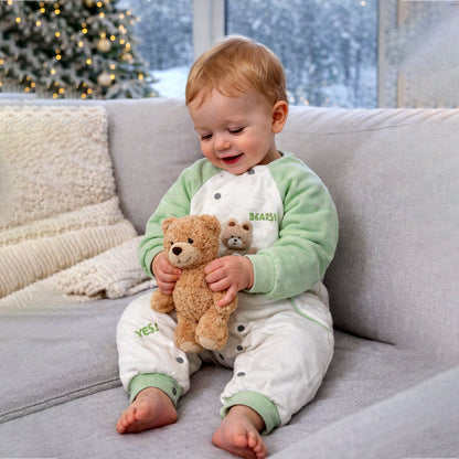 Mint Bear and Cream Winter Romper with Matching Bib