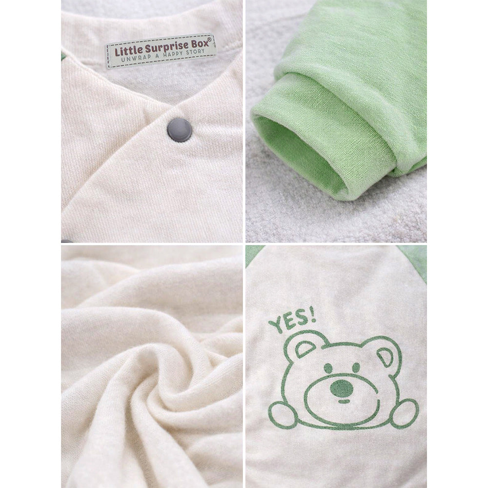 Mint Bear and Cream Winter Romper with Matching Bib