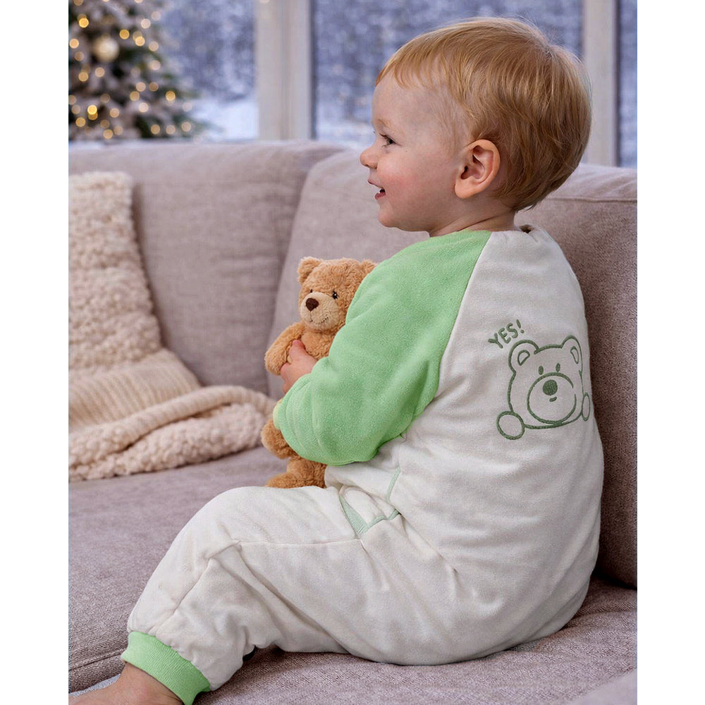 Mint Bear and Cream Winter Romper with Matching Bib