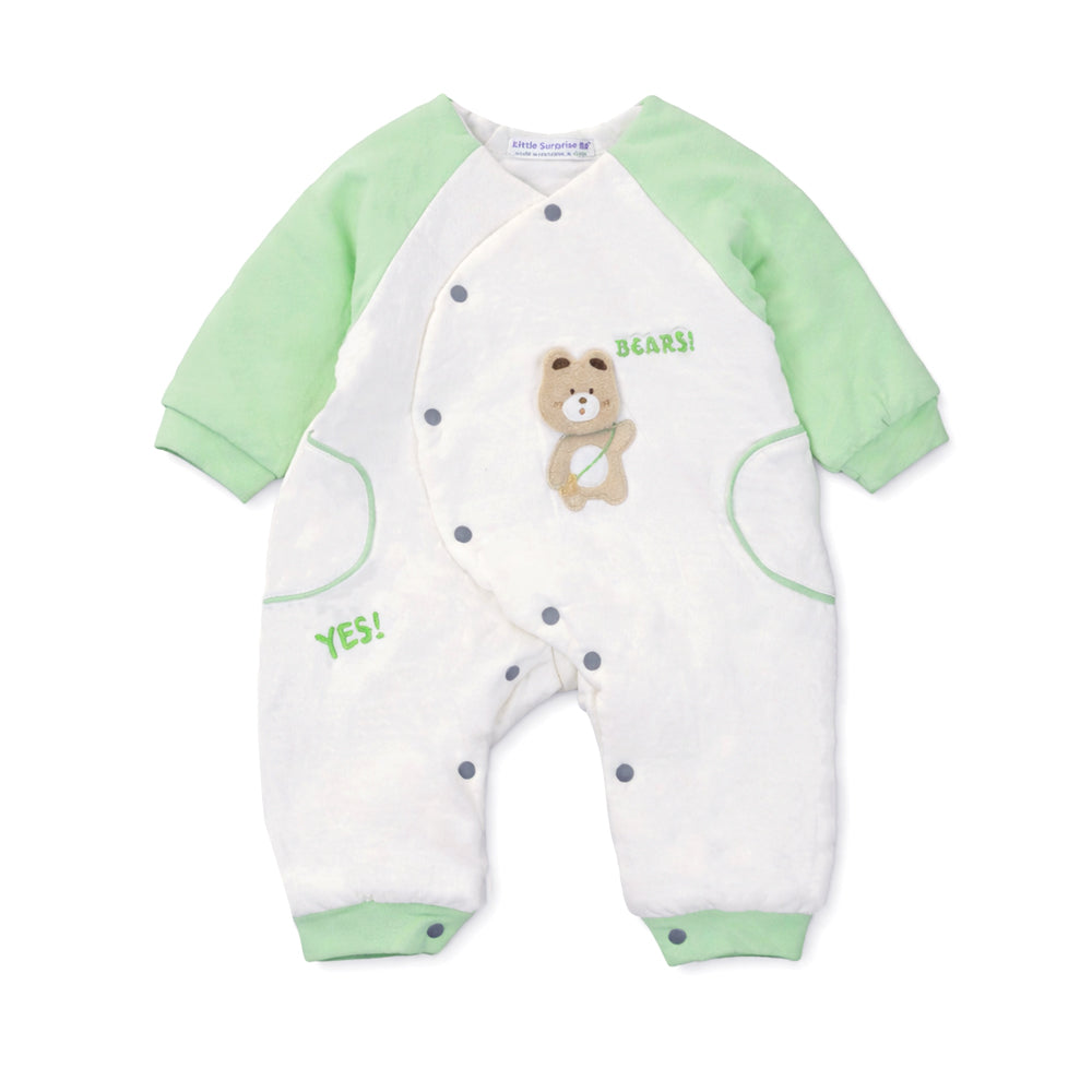 Mint Bear and Cream Winter Romper with Matching Bib
