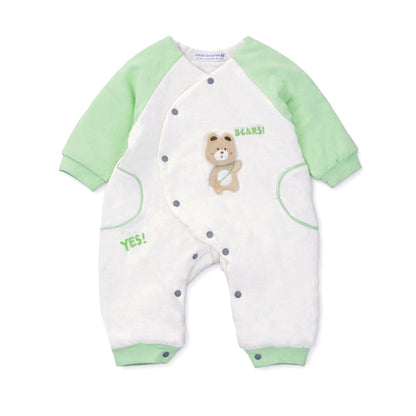 Mint Bear and Cream Winter Romper with Matching Bib