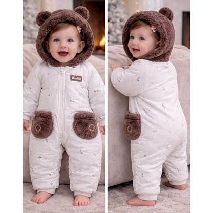 Brown Paw Pocket Furry Winter Full-Sleeve Jumpsuit Romper
