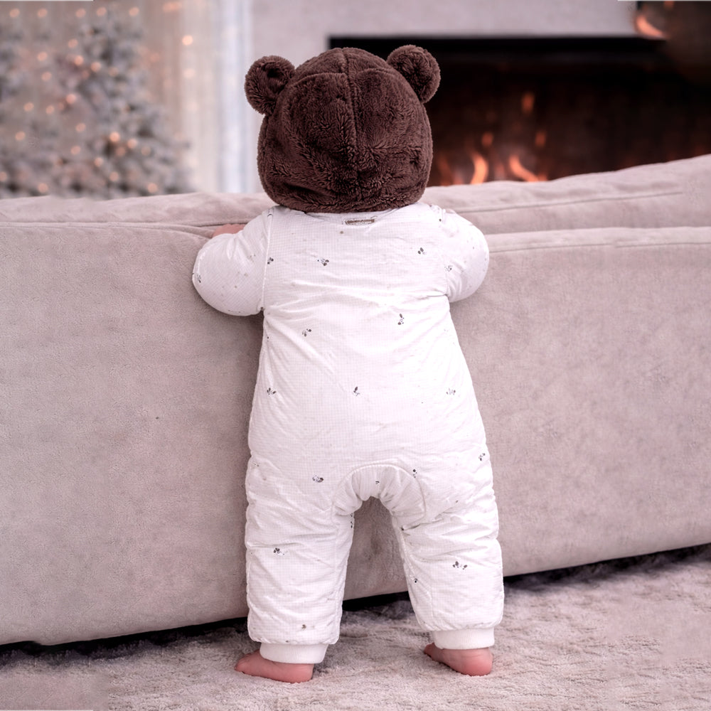Brown Paw Pocket Furry Winter Full-Sleeve Jumpsuit Romper