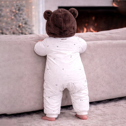 Brown Paw Pocket Furry Winter Full-Sleeve Jumpsuit Romper