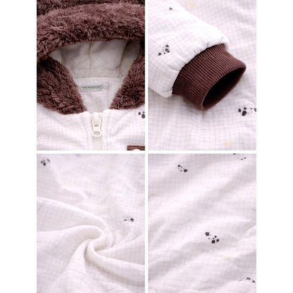 Brown Paw Pocket Furry Winter Full-Sleeve Jumpsuit Romper