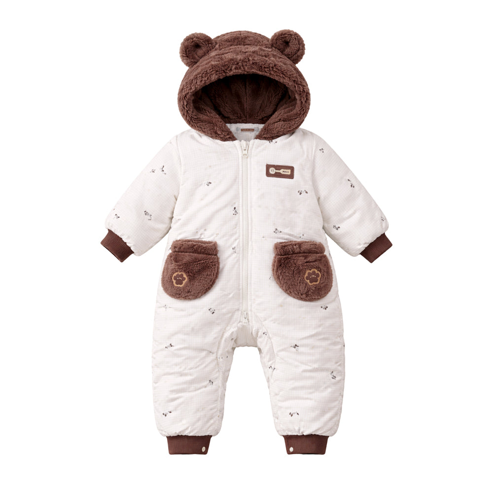 Brown Paw Pocket Furry Winter Full-Sleeve Jumpsuit Romper