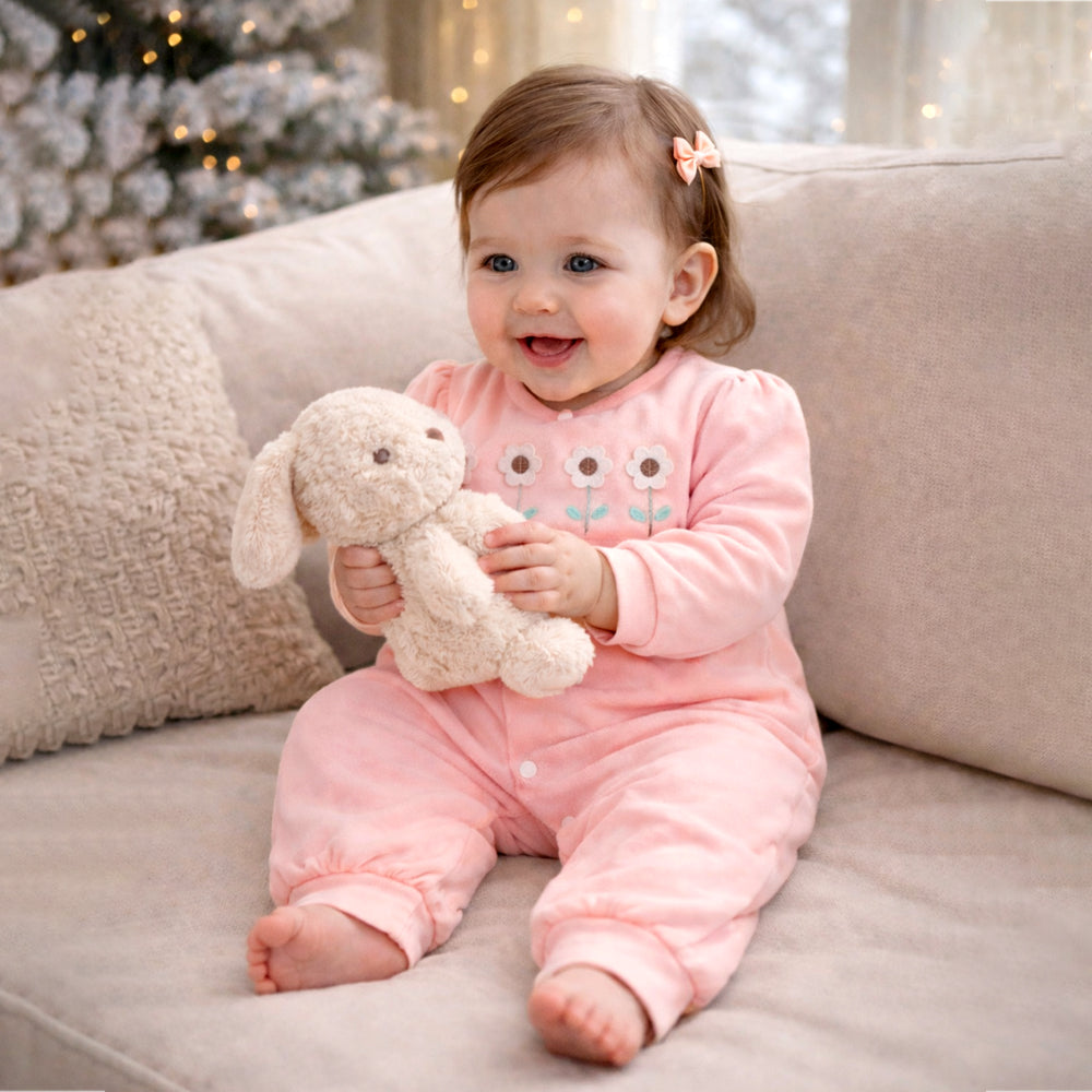 Peach 3-Flower Winter Full-Sleeve Jumpsuit Romper