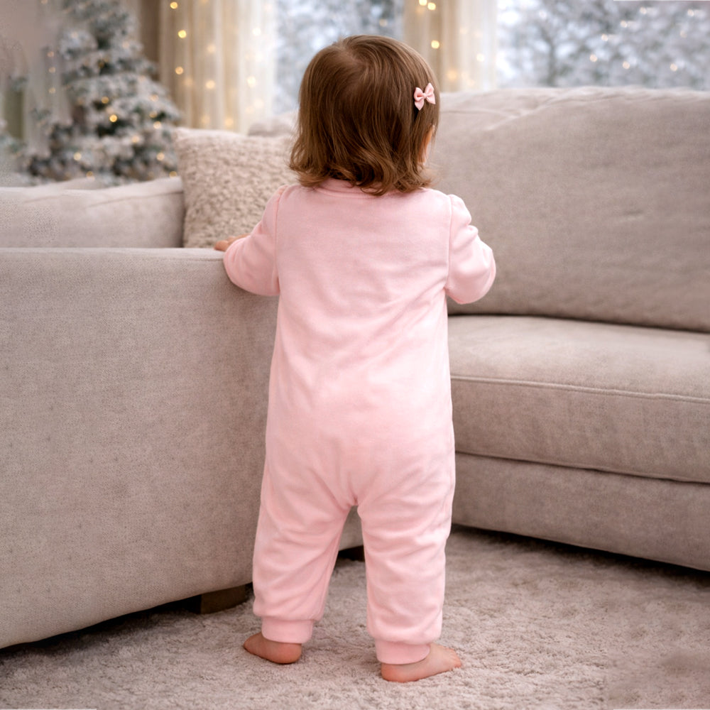 Peach 3-Flower Winter Full-Sleeve Jumpsuit Romper