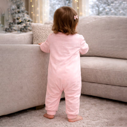 Peach 3-Flower Winter Full-Sleeve Jumpsuit Romper