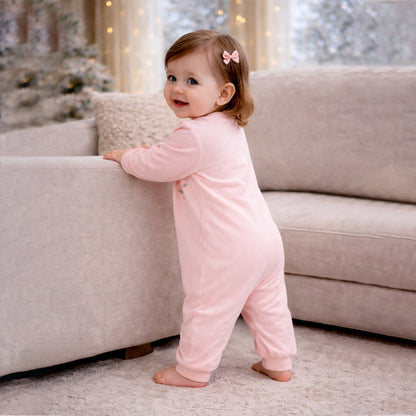 Peach 3-Flower Winter Full-Sleeve Jumpsuit Romper