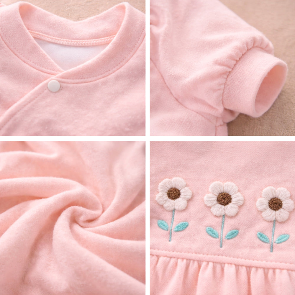 Peach 3-Flower Winter Full-Sleeve Jumpsuit Romper