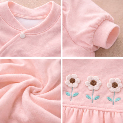 Peach 3-Flower Winter Full-Sleeve Jumpsuit Romper