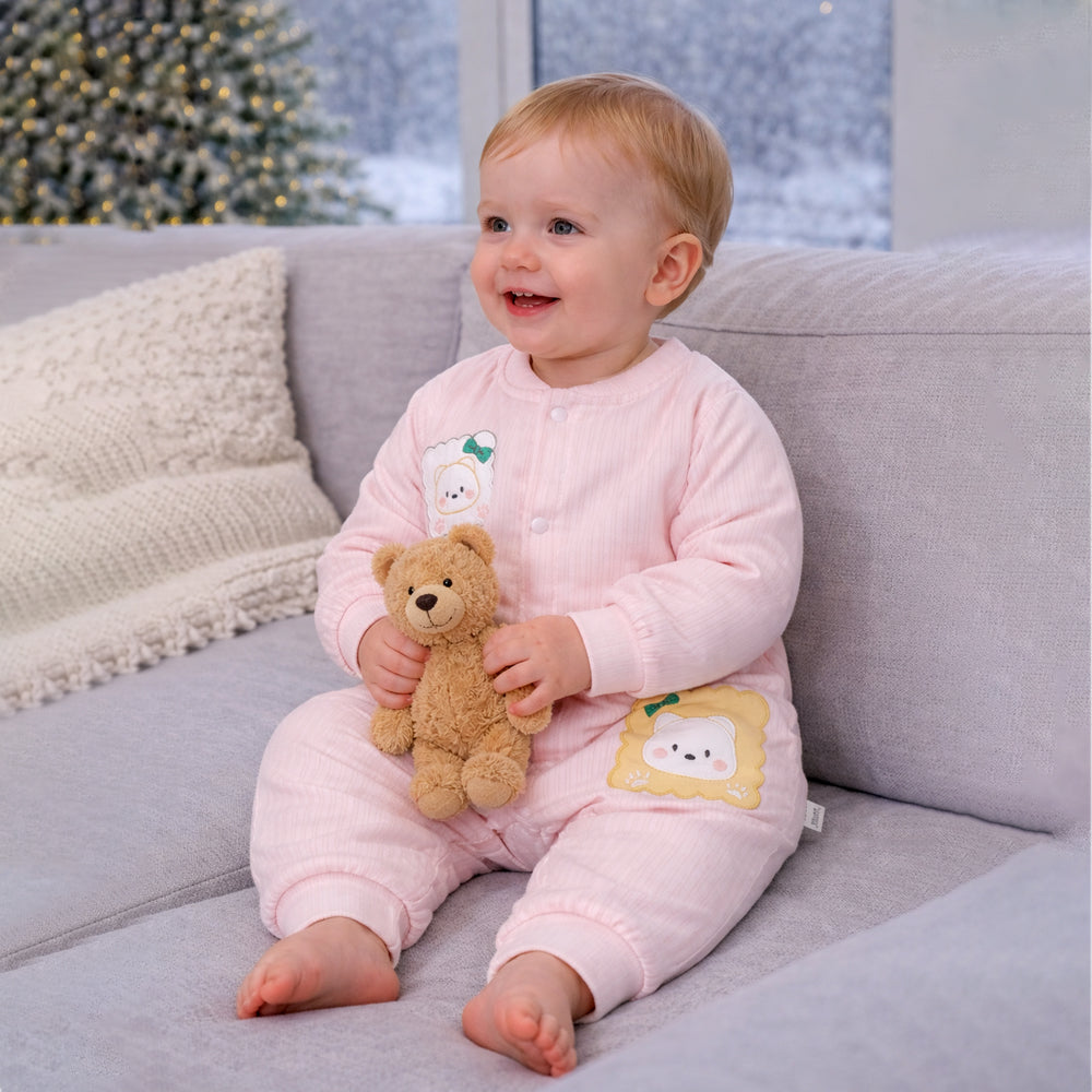 Peach Cookie Patch Winter Full-Sleeve Jumpsuit Romper