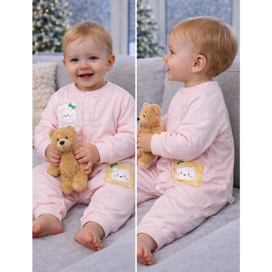 Peach Cookie Patch Winter Full-Sleeve Jumpsuit Romper