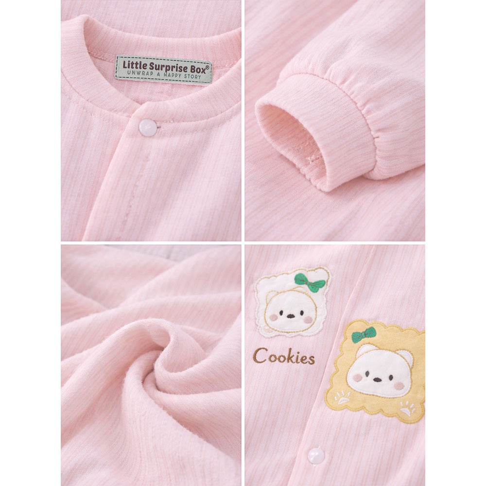 Peach Cookie Patch Winter Full-Sleeve Jumpsuit Romper