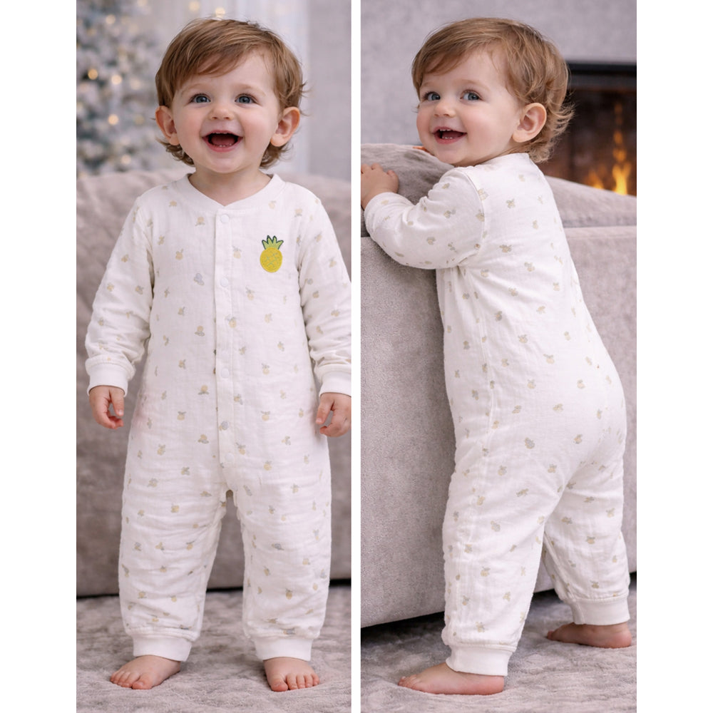 All-Over Pineapple Print Full-Sleeve Jumpsuit Romper