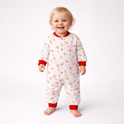 Red Candy Cane and Bear, Full-Sleeve Jumpsuit Romper
