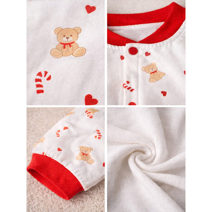 Red Candy Cane and Bear, Full-Sleeve Jumpsuit Romper