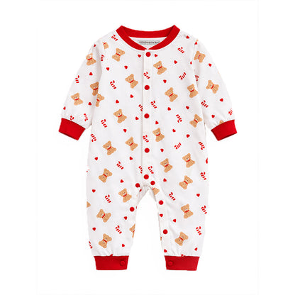 Red Candy Cane and Bear, Full-Sleeve Jumpsuit Romper
