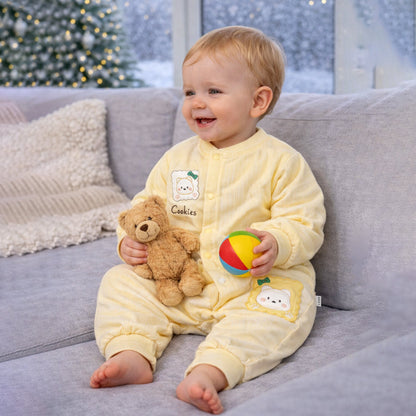 Yellow Cookie Patch Winter Full-Sleeve Jumpsuit Romper