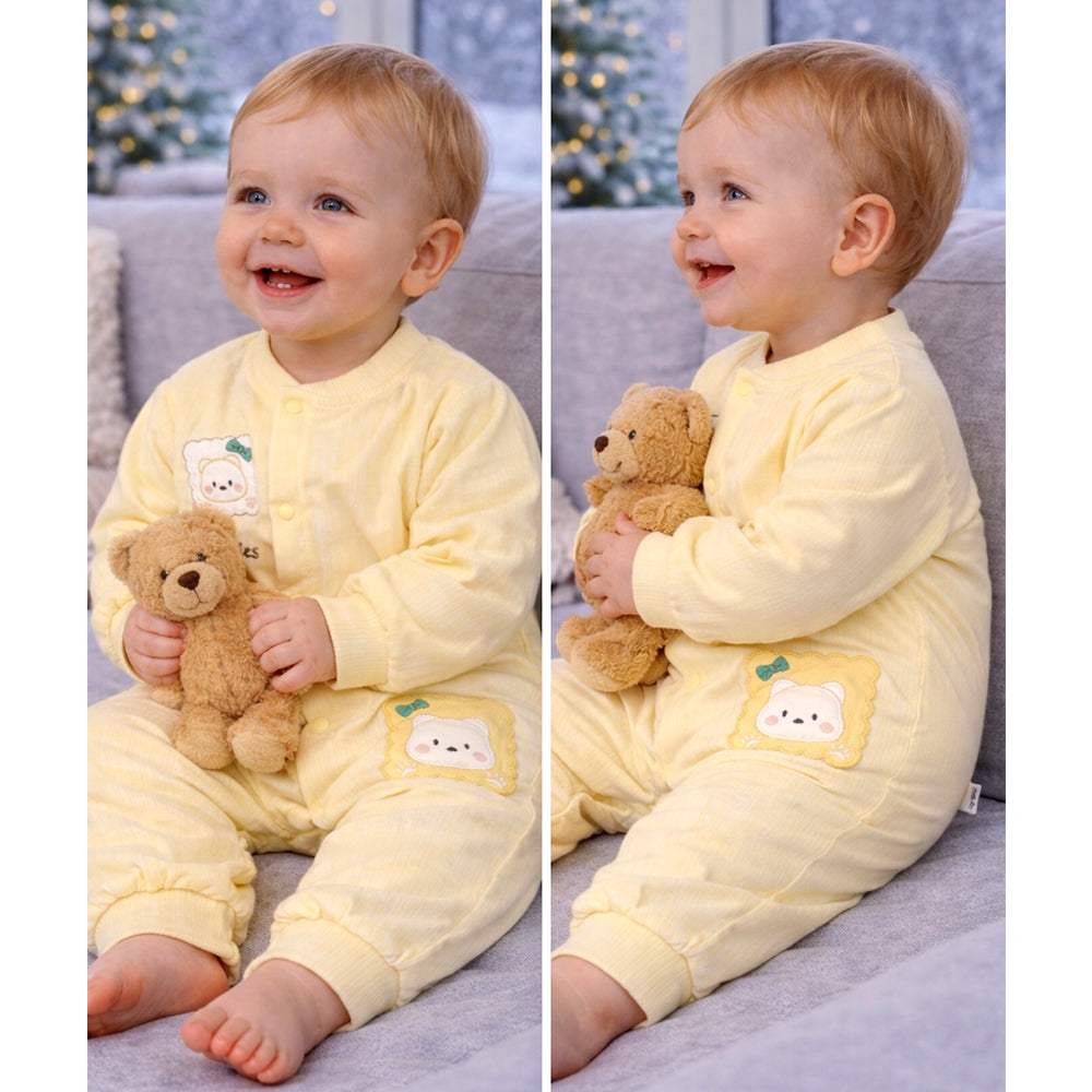 Yellow Cookie Patch Winter Full-Sleeve Jumpsuit Romper