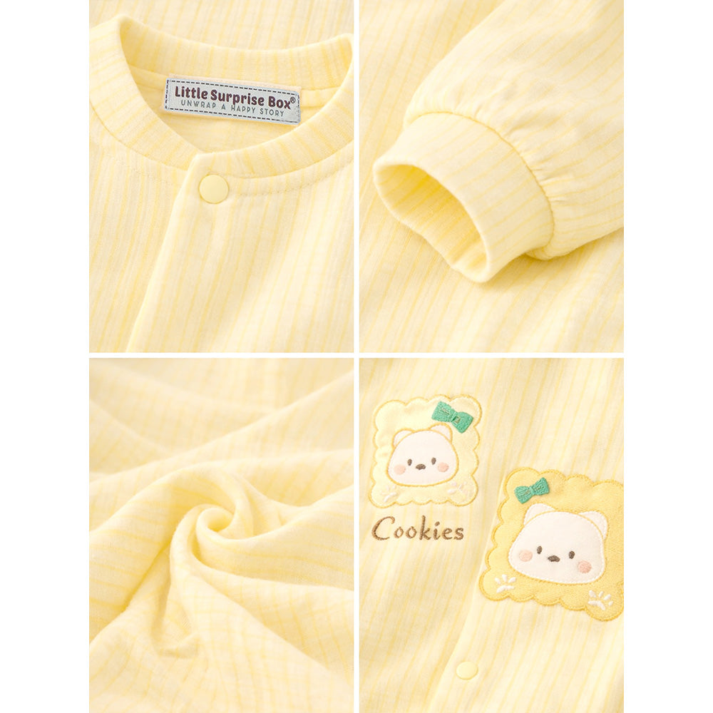Yellow Cookie Patch Winter Full-Sleeve Jumpsuit Romper