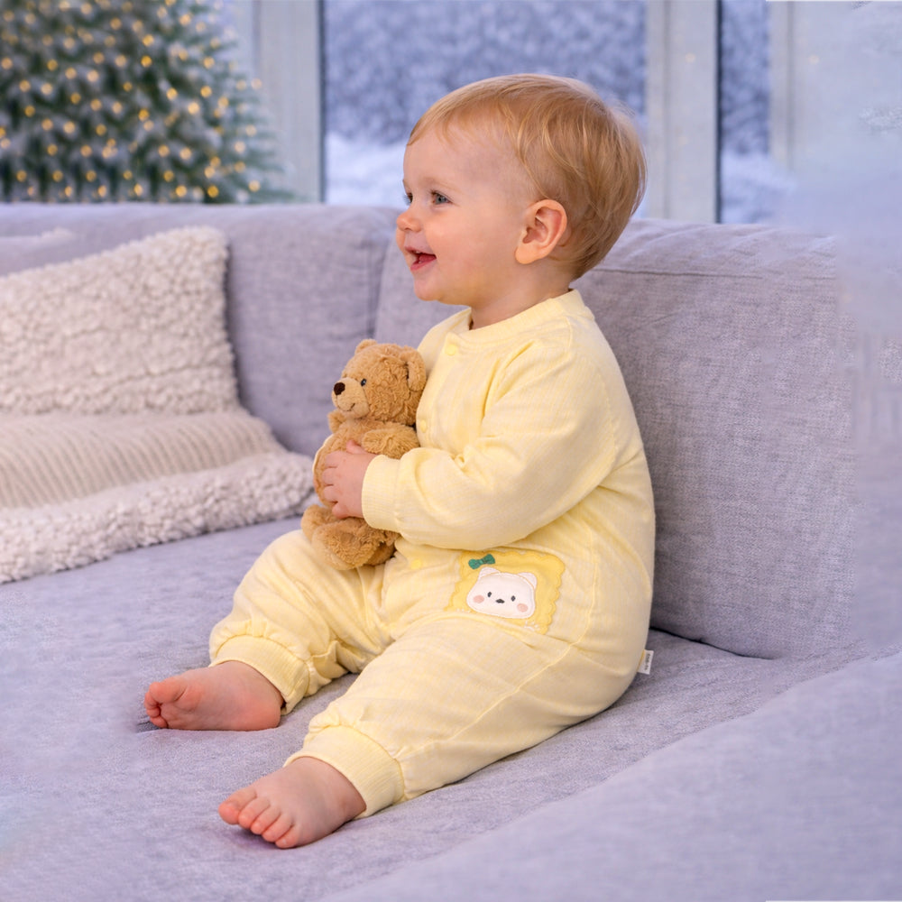 Yellow Cookie Patch Winter Full-Sleeve Jumpsuit Romper