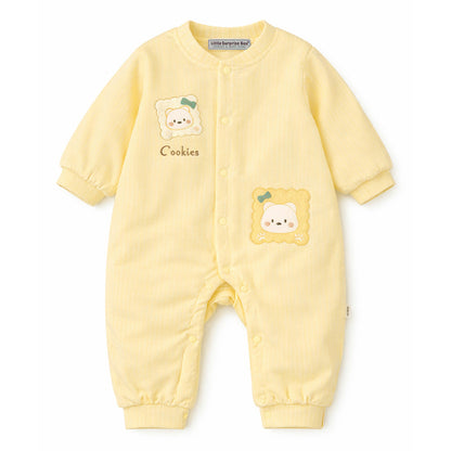 Yellow Cookie Patch Winter Full-Sleeve Jumpsuit Romper